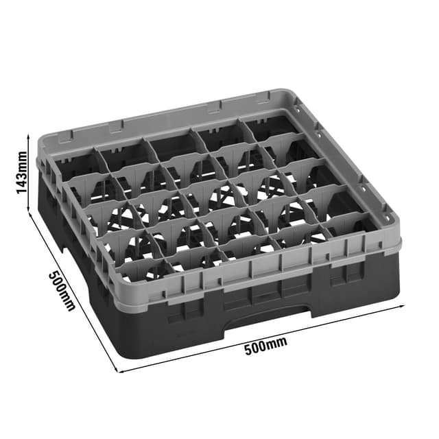 CAMBRO | CAMRACK® - Koš na sklo 1/1 s 1 nástavcem - 500x500mm - 25 přihrádek - černý