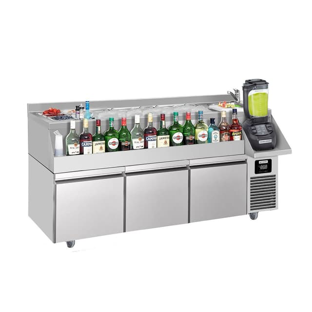 Bar/beverage cooling table - 1600x600mm- 235 Litres- with 3 drawers & shelves