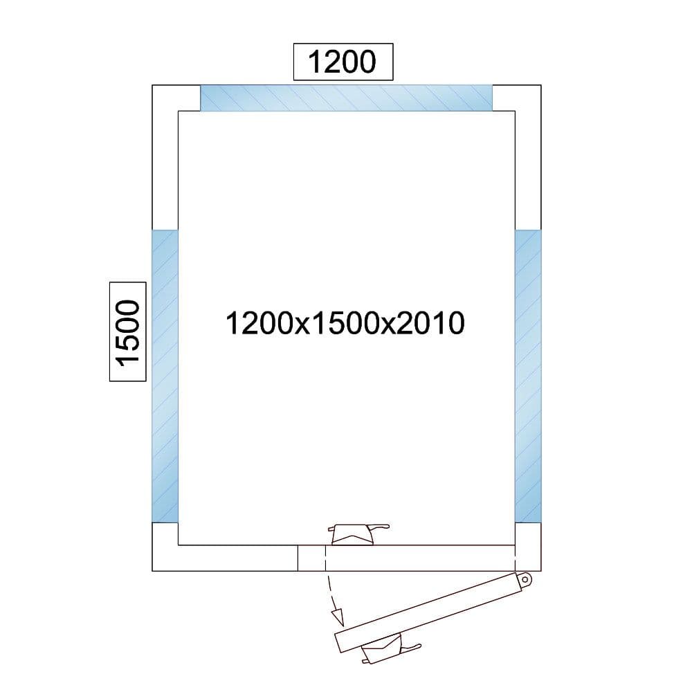 Chladicí box - 1,2 x 1,5 m - výška: 2,01 m - 2,6 m³ - se 3 prosklenými stranami