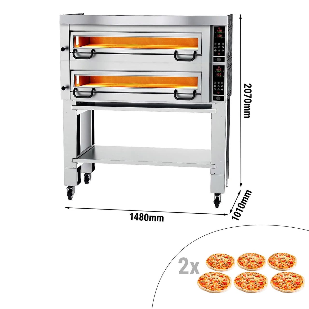 Elektrická pizza pec Power - 6+6 Ø 34 cm - vč. digestoře, podstavce & setu koleček