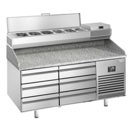 Pizza preparation table Premium PLUS- 1490x700mm - with 6 drawers - incl. refrigerated display case - 6x GN 1/4