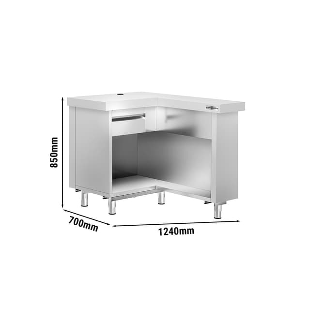 Pokladní stůl KOPENHAGEN - 1240 mm - pravý - nerezová ocel