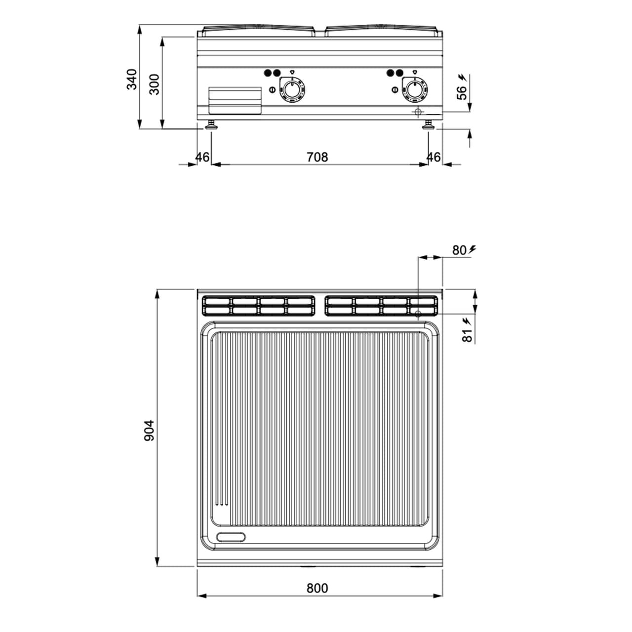 Elektrická grilovací deska - 13,2 kW - drážkovaná