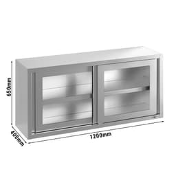 Stainless steel wall cabinet - 1200x400mm - with sliding glass door - 650mm high