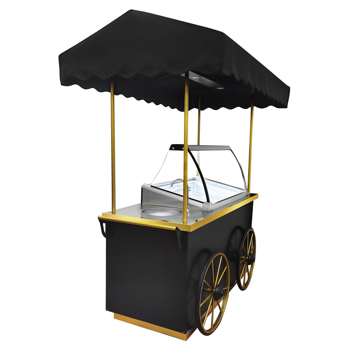 Ice cream trolley - 1900mm - with sink & lighting - for 7x5 Litre ice cream containers