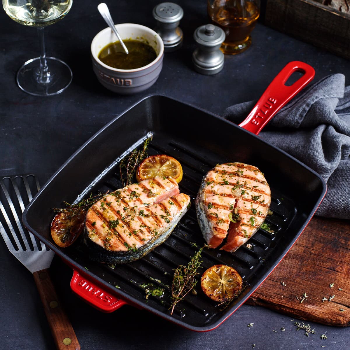 STAUB | GRILL PANS - Americký grill - 260x260mm - litina - třešňově červený