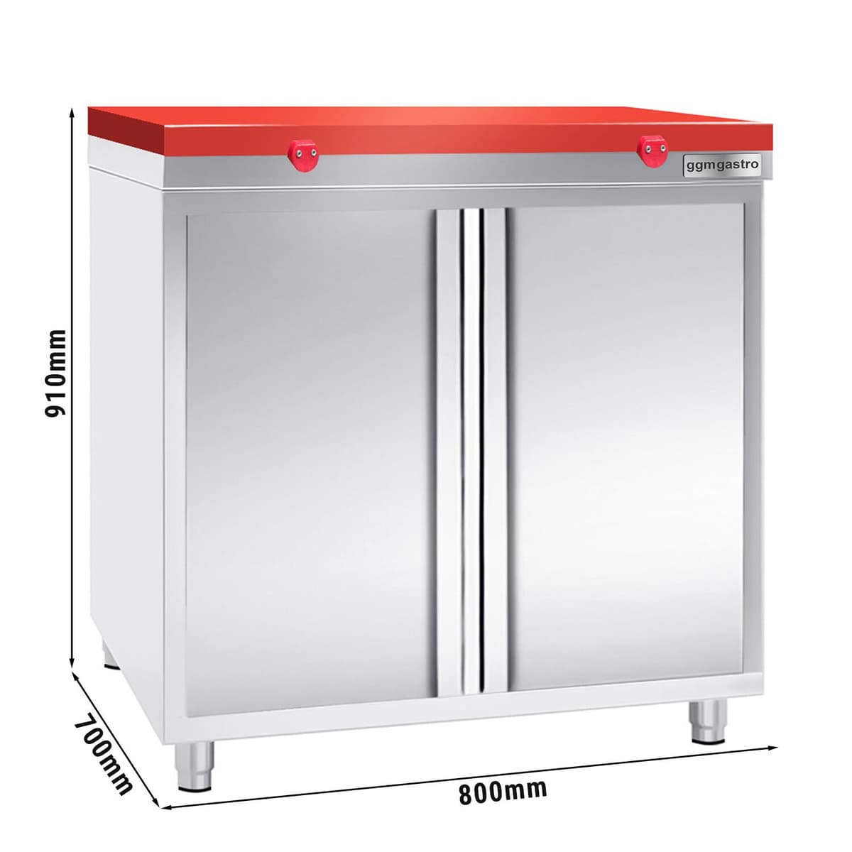 Stainless steel work cabinet PREMIUM - 800x700mm - with hinged door without backsplash incl. cutting plate