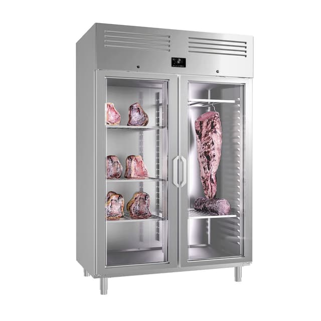 Dry Aging Meat Maturing Cabinet 1.3 m - with 2 glass doors - stainless steel	