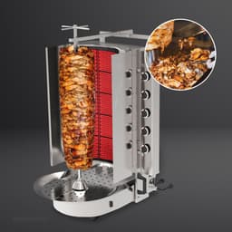 Plynový Gyros / Kebab gril -  s Robax®  sklem - 10 hořáků - max. 90 kg