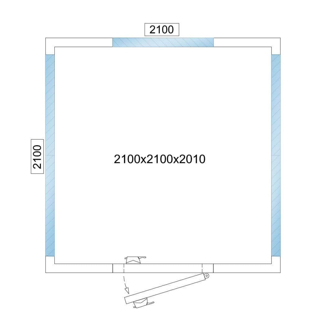 Chladicí box - 2,1 x 2,1 m - výška: 2,01 m - 6,9 m³ - se 3 prosklenými stranami