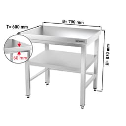 Edelstahl Arbeitstisch PREMIUM - 700x600mm - mit Grundboden & Verstrebung