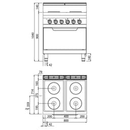 Elektroherd - 10,4 kW - 4 Platten Rund - inkl. Elektroofen Statisch - 7,5 kW