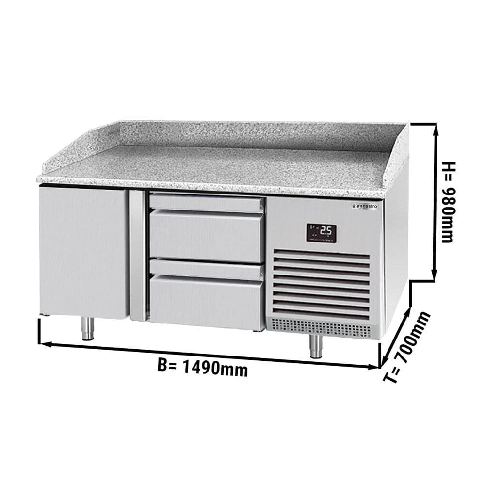 Pizzakühltisch Premium PLUS - 1490x700mm - mit 1 Tür & 2 Schubladen