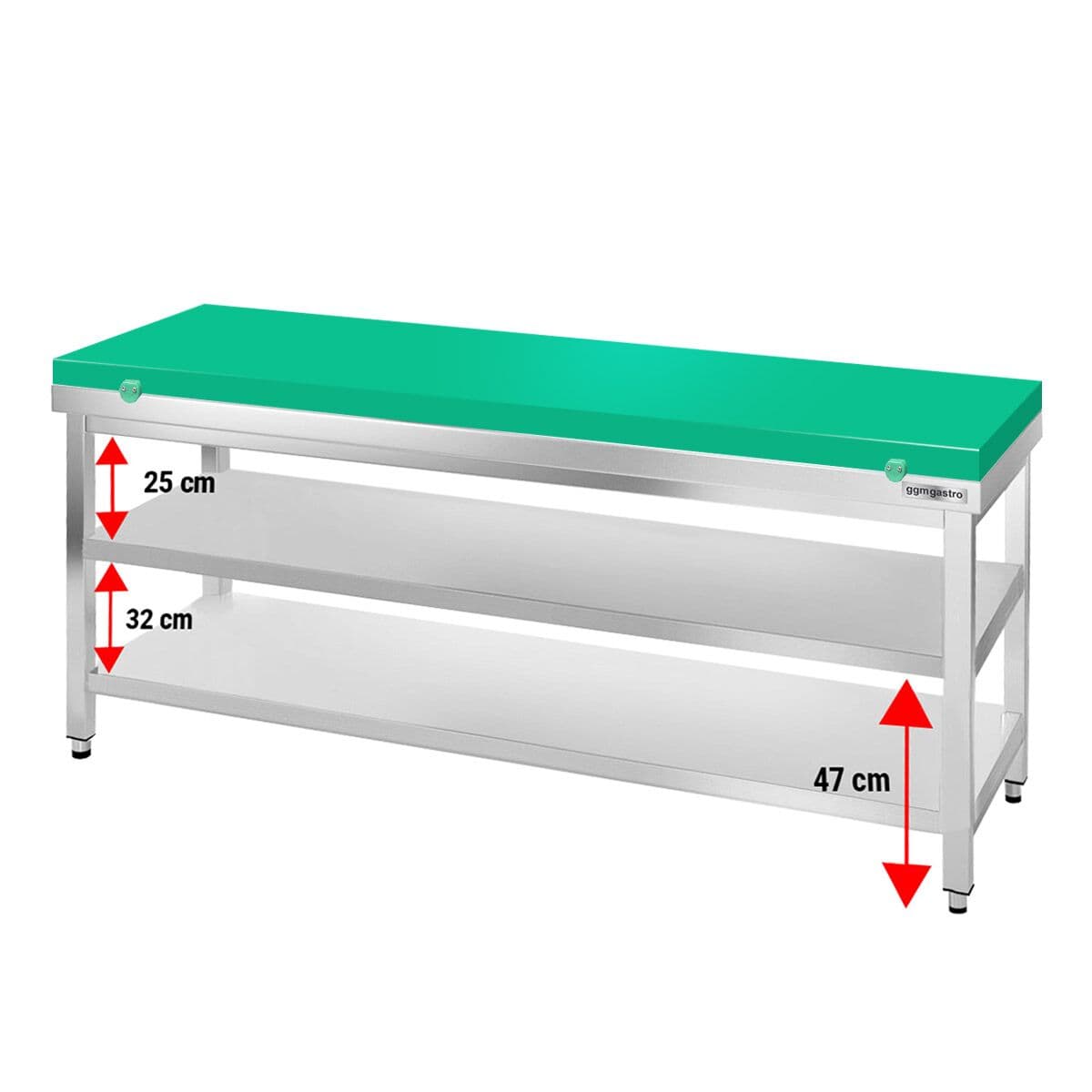 Stainless steel worktable PREMIUM - 2000x800mm - with undershelf without backsplash incl. cutting plate