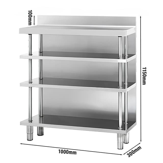 Edelstahl Bar-Arbeitstisch mit 4 Ablagen 1000x300