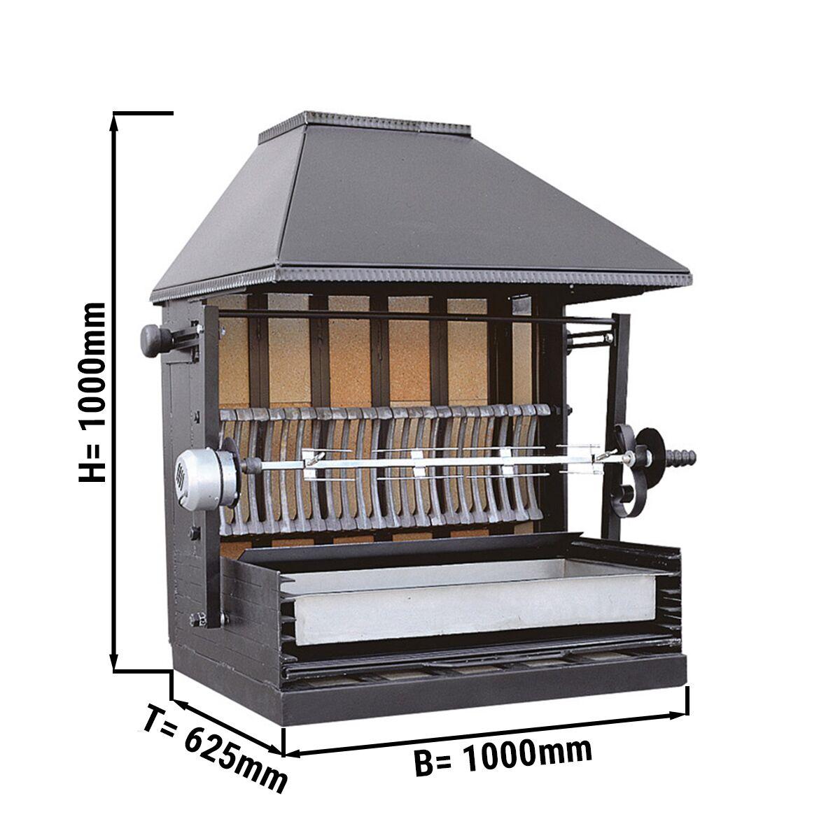 Gril na dřevěné uhlí s 1 rožněm pro 3 kuřata - 1000 x 625 x 1000 mm