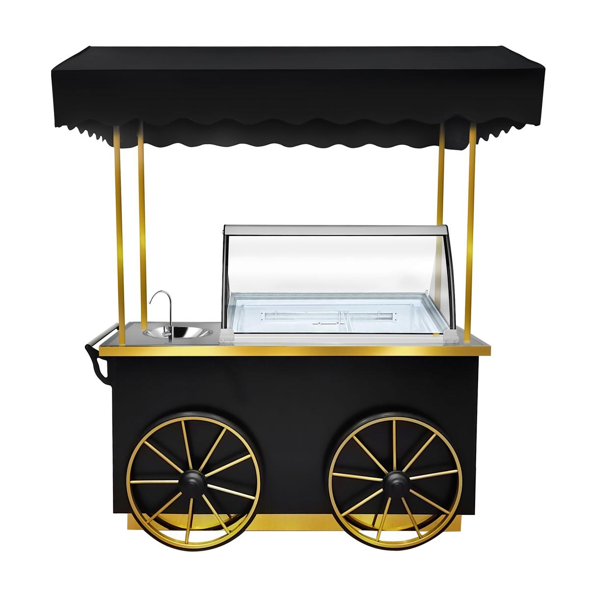 Ice cream trolley - 1900mm - with sink & lighting - for 7x5 Litre ice cream containers