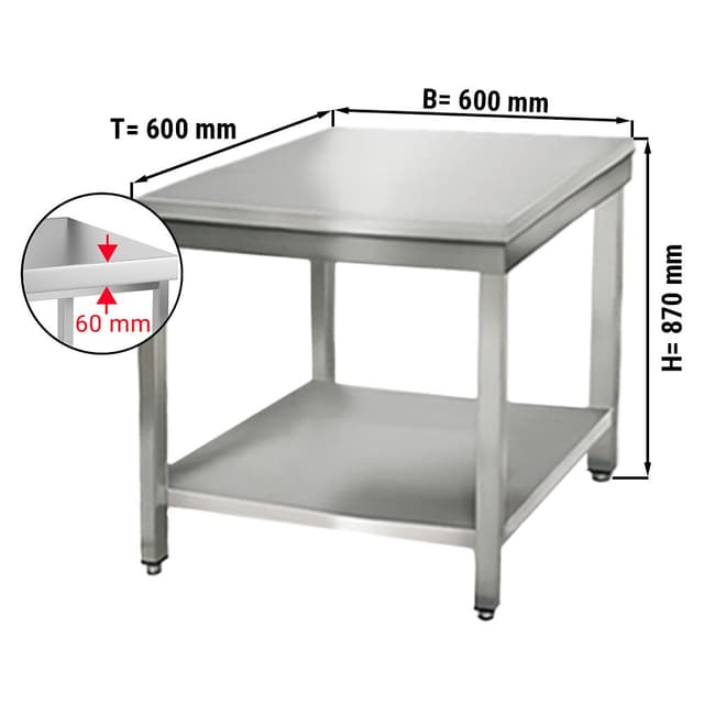 Edelstahl Arbeitstisch ECO - 600x600mm - mit Grundboden ohne Aufkantung