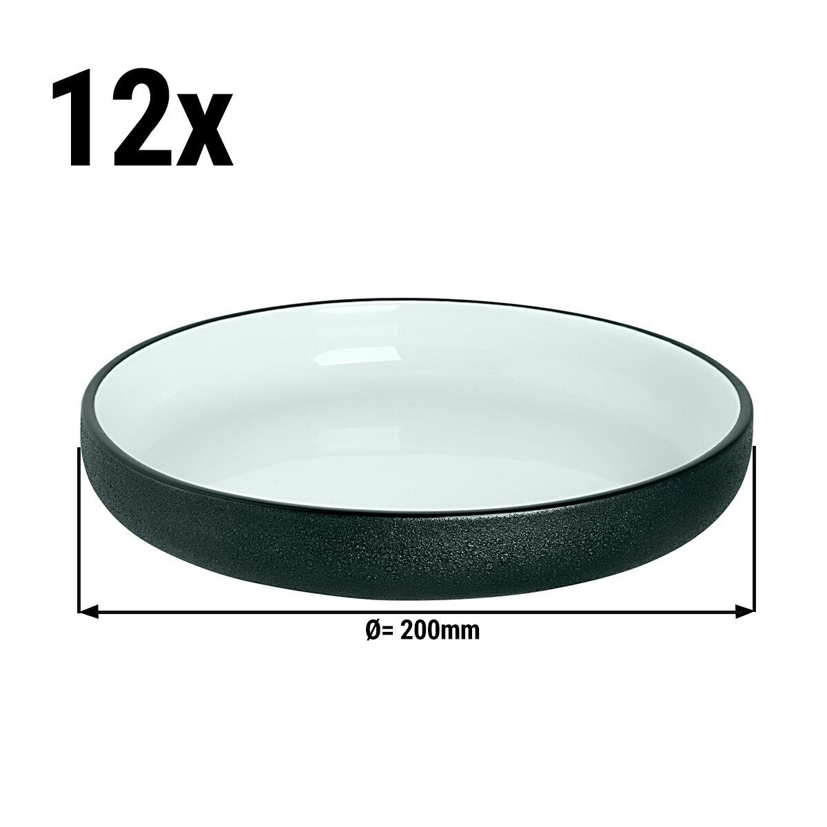 (12 pieces) COSMIC - Deep plate - Ø 20 cm - White / Black