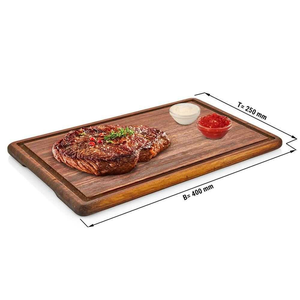 (6 pieces) Iroko wood steak plate - 400 x 250 mm