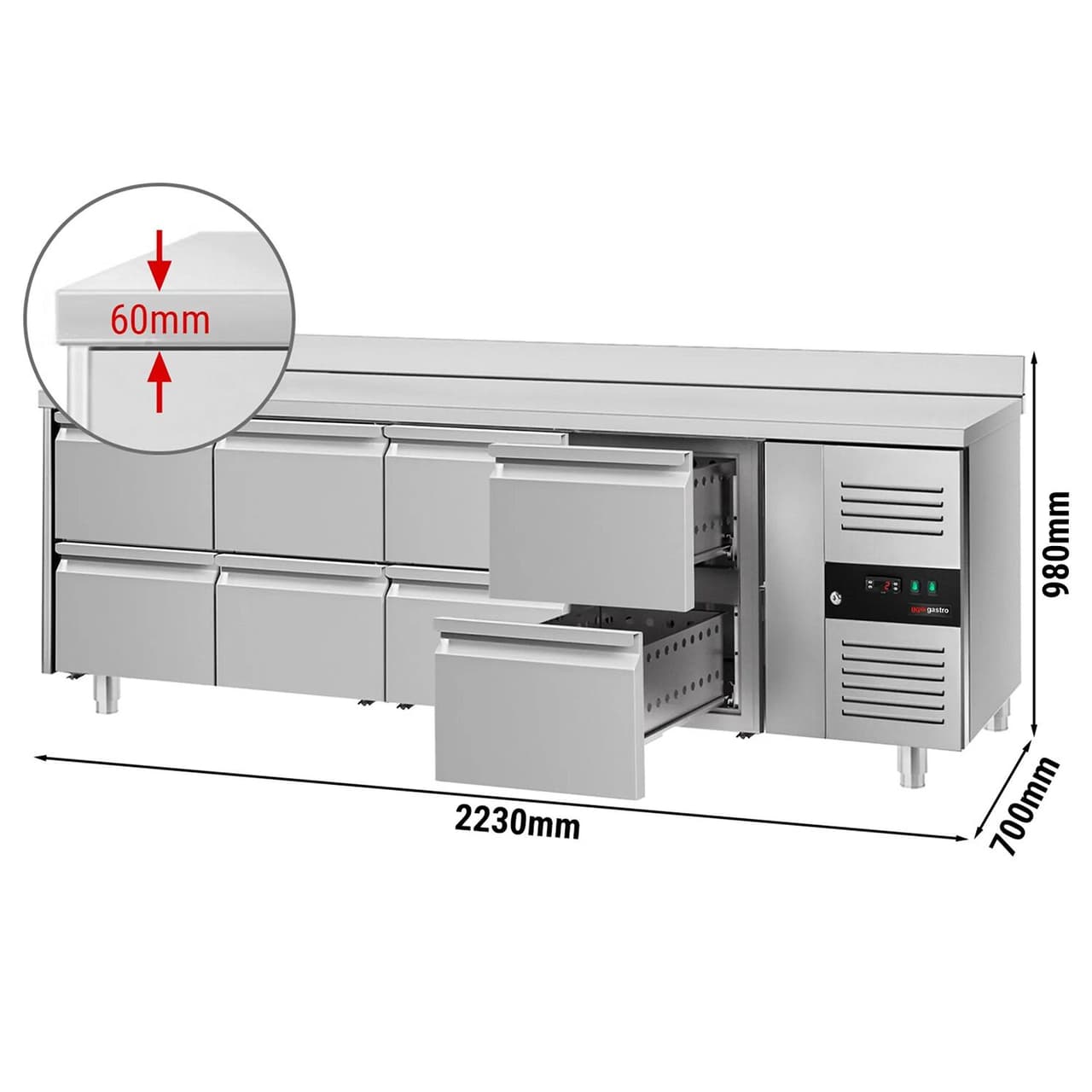 Chladicí stůl ECO - 2,23 x 0,7 m - s 8 šuplíky  1/2