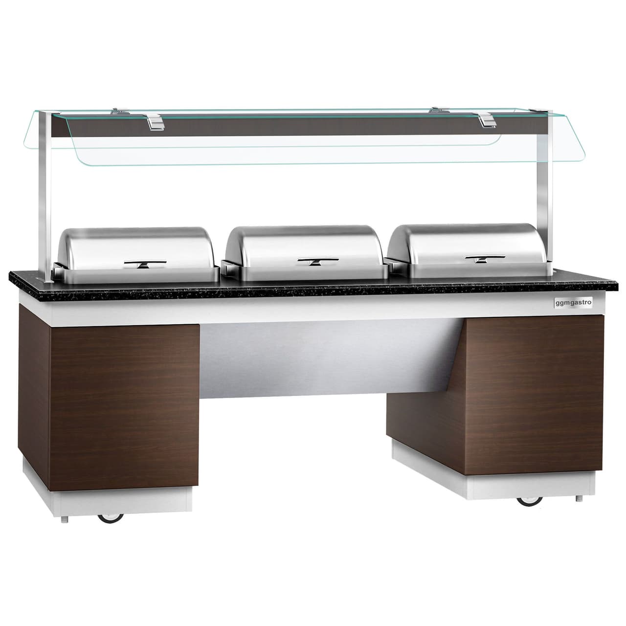 Buffettheke DUBLIN - 2300mm - mit 3 Chafing Dishes & Rollen