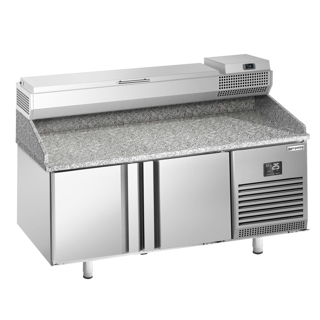 Pizza preparation table Premium PLUS- 1783x800mm - with 2 doors - incl. refrigerated display case - 7x GN 1/4