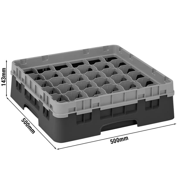 CAMBRO | CAMRACK® - Koš na sklo 1/1 s 1 nástavcem - 500x500mm - 36 přihrádek - černý