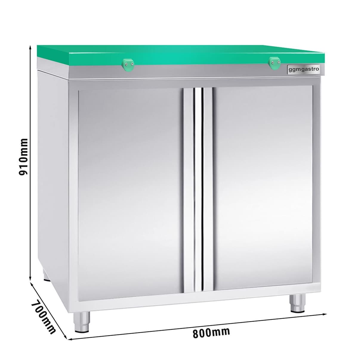 Stainless steel work cabinet PREMIUM - 800x700mm - with hinged door without backsplash incl. cutting plate