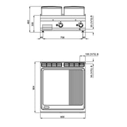 Plynová grilovací deska - 20 kW - hladká & drážkovaná