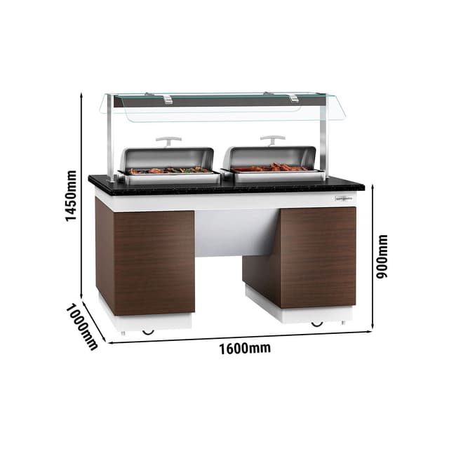 Buffettheke DUBLIN - 1600mm - mit 2 Chafing Dishes & Rollen