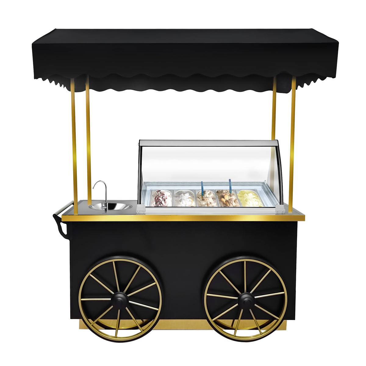 Ice cream trolley - 1900mm - with sink & lighting - for 7x5 Litre ice cream containers