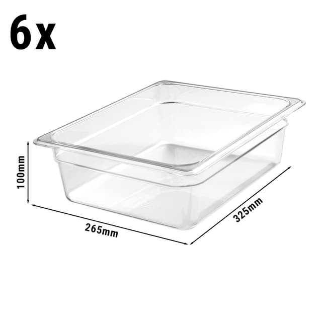 (6 kusů) CAMBRO | | CAMWEAR® polykarbonátové nádoby  GN 1/2 - čiré - hloubka 100 mm