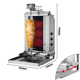 Gril na gyros/kebab - 3 hořáky (pohyblivé) - max. 40 kg - vč. křídlových dvířek