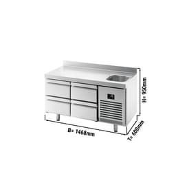 Refrigerated counter Premium PLUS - 1468x600mm - with 1 sink, 4 drawers & backsplash