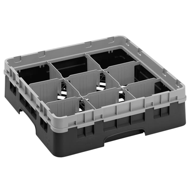 CAMBRO | CAMRACK® - Koš na sklo 1/1 s 1 nástavcem - 500x500mm - 9 přihrádek - černý