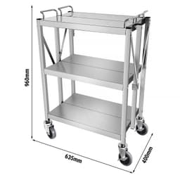 Serving trolley - foldable - 635x400mm - with 3 shelves