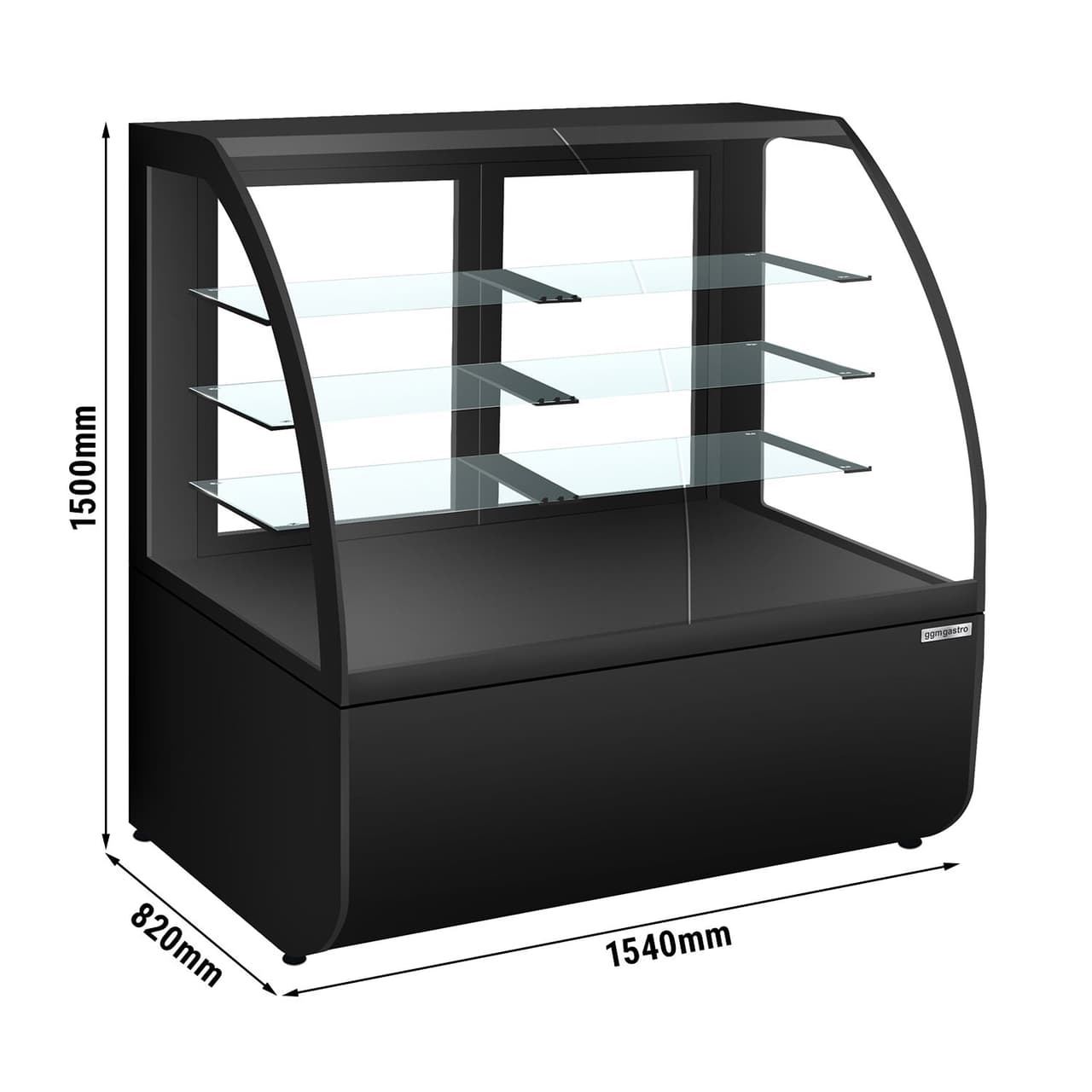 Cukrárenská vitrína - 1580 mm - černé čelo - s LED osvětlením a 3 policemi