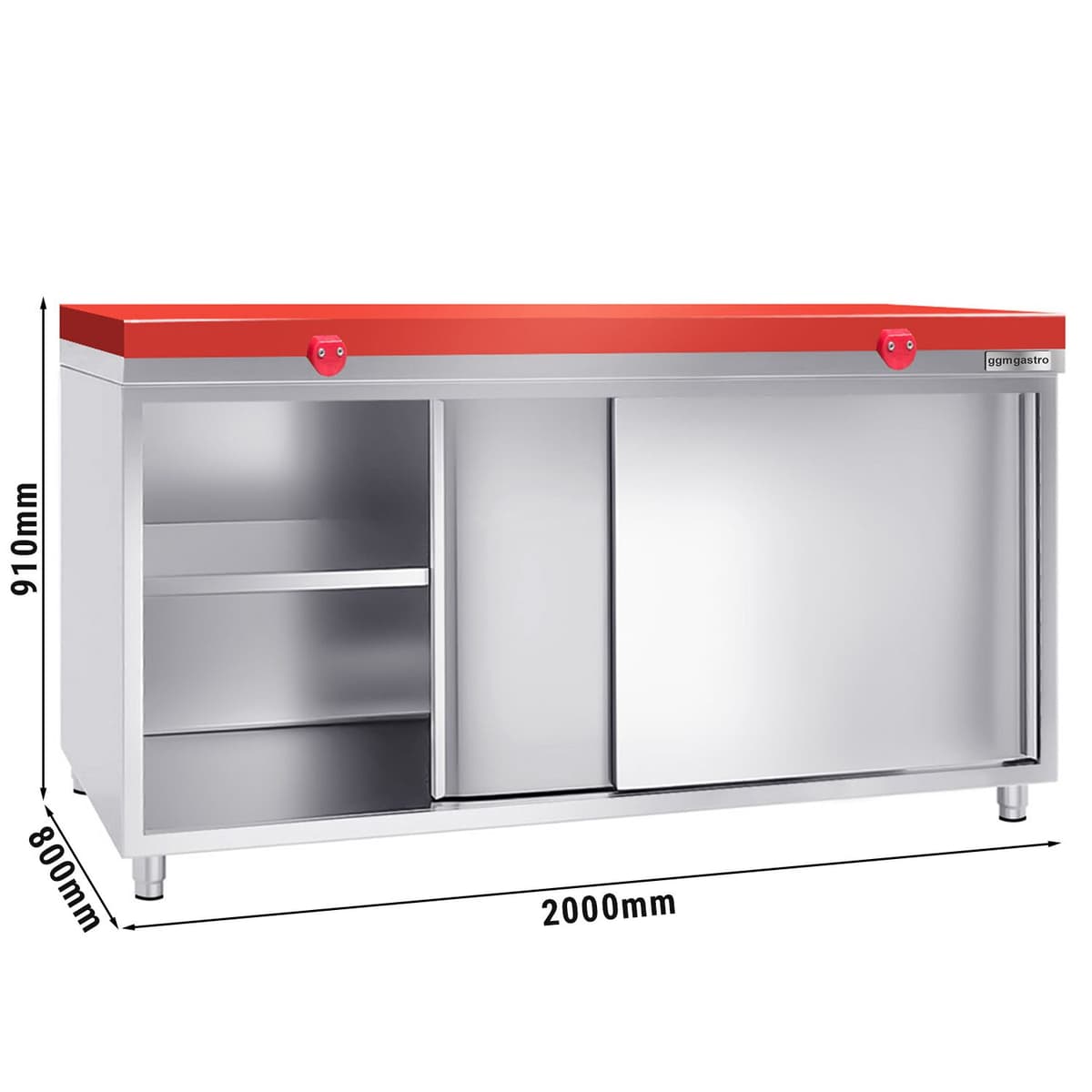 Stainless steel work cabinet PREMIUM - 2000x800mm - with sliding door without backsplash incl. cutting plate