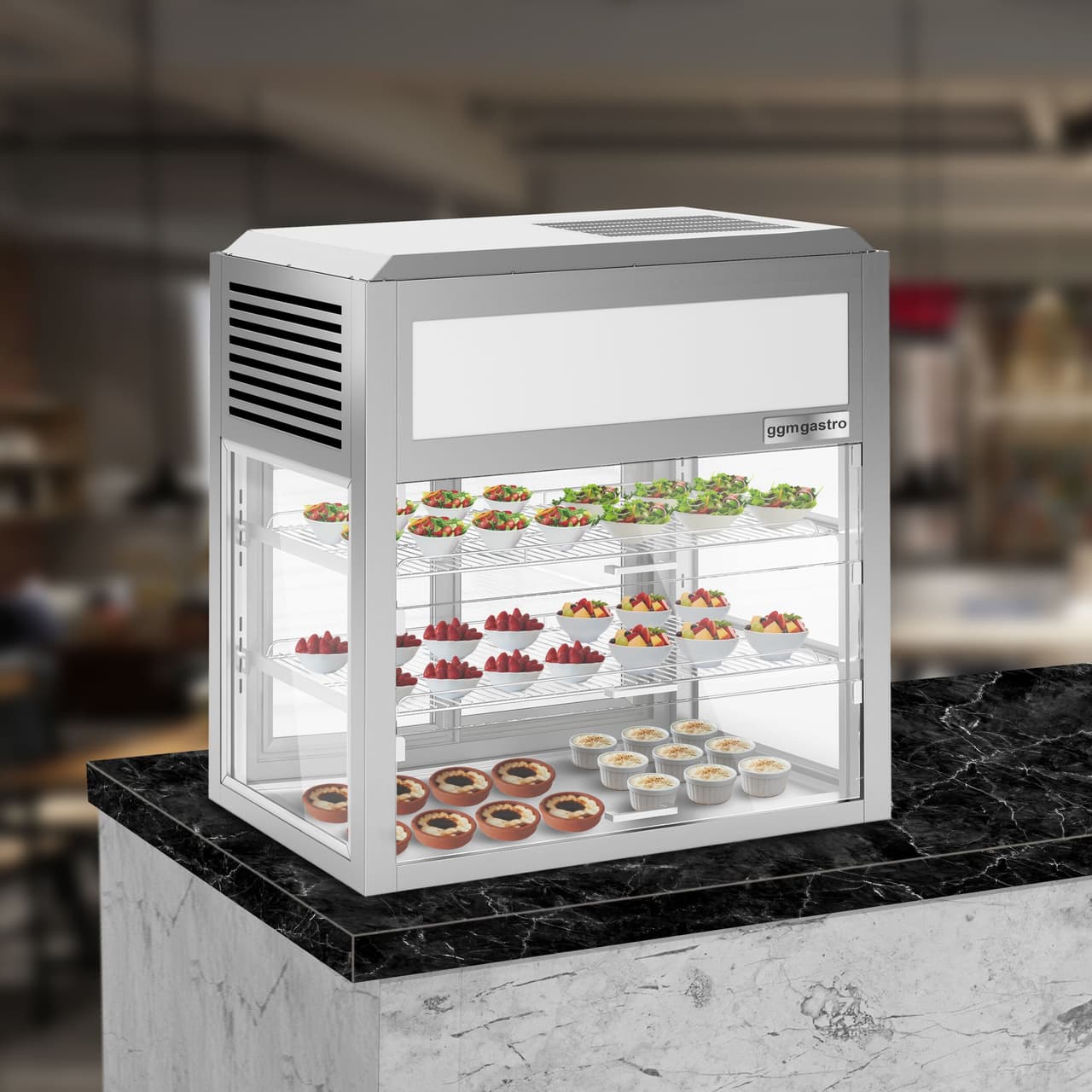 Countertop refrigerated display case - self-service - 900mm - with LED lighting & 2 shelves 225 Litres