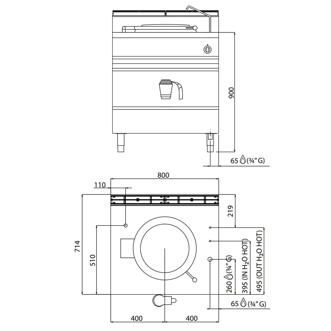 Plynový varný kotel 55L (15,5 kW) - přímý ohřev