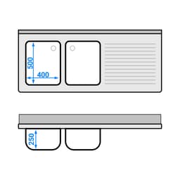 Spülmaschinen-Spültisch - 1600x700mm - mit 2 Becken links