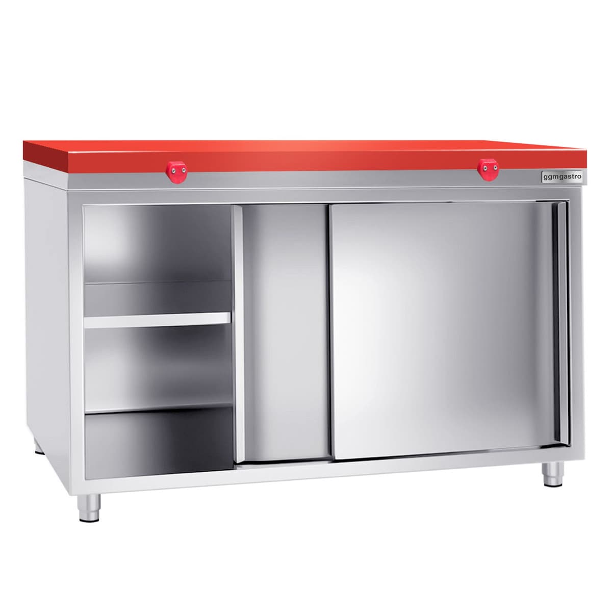 Stainless steel work cabinet PREMIUM - 1600x600mm - with sliding door without backsplash incl. cutting plate