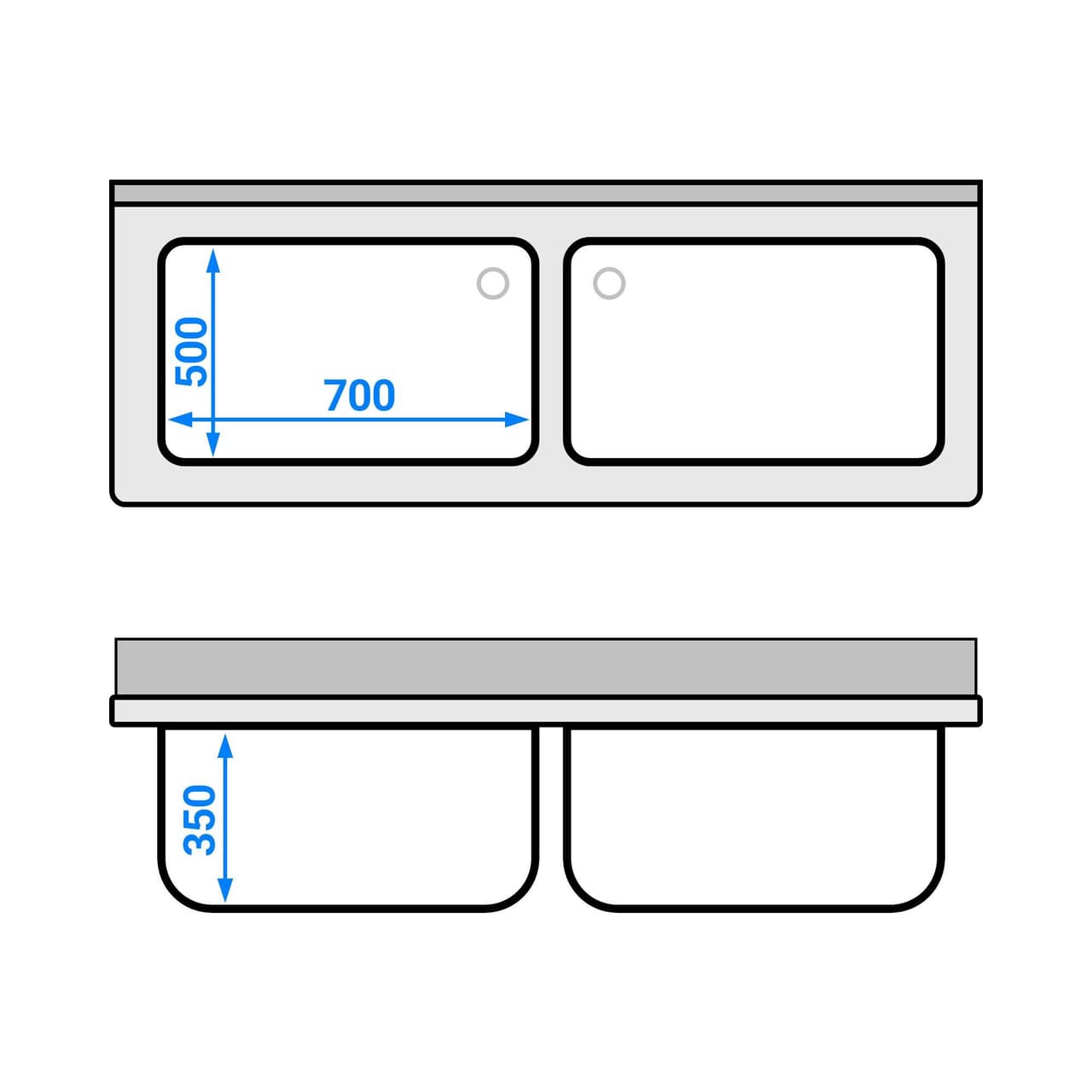 Mycí stůl Premium - 1600x600mm - se spodní policí a  2 dřezy