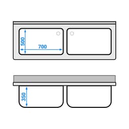 Mycí stůl Premium - 1600x600mm - se spodní policí a  2 dřezy