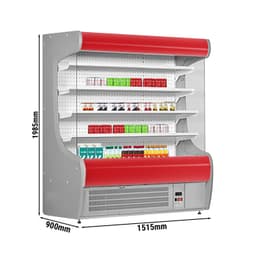 Přístěnný chladicí regál - 1515 mm - s LED osvětlením a 4 policemi - červený čelní panel