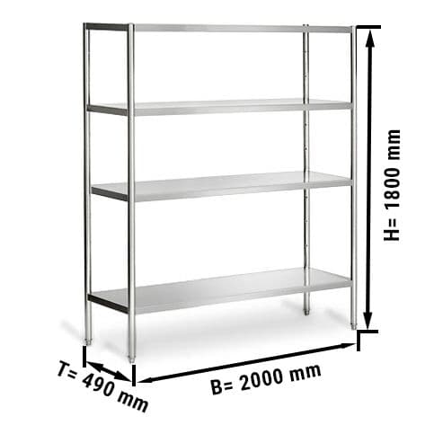 Nerezový regál PREMIUM - 2,0 x 0,5 m - se 4 policemi (NASTAVITELNÉ)