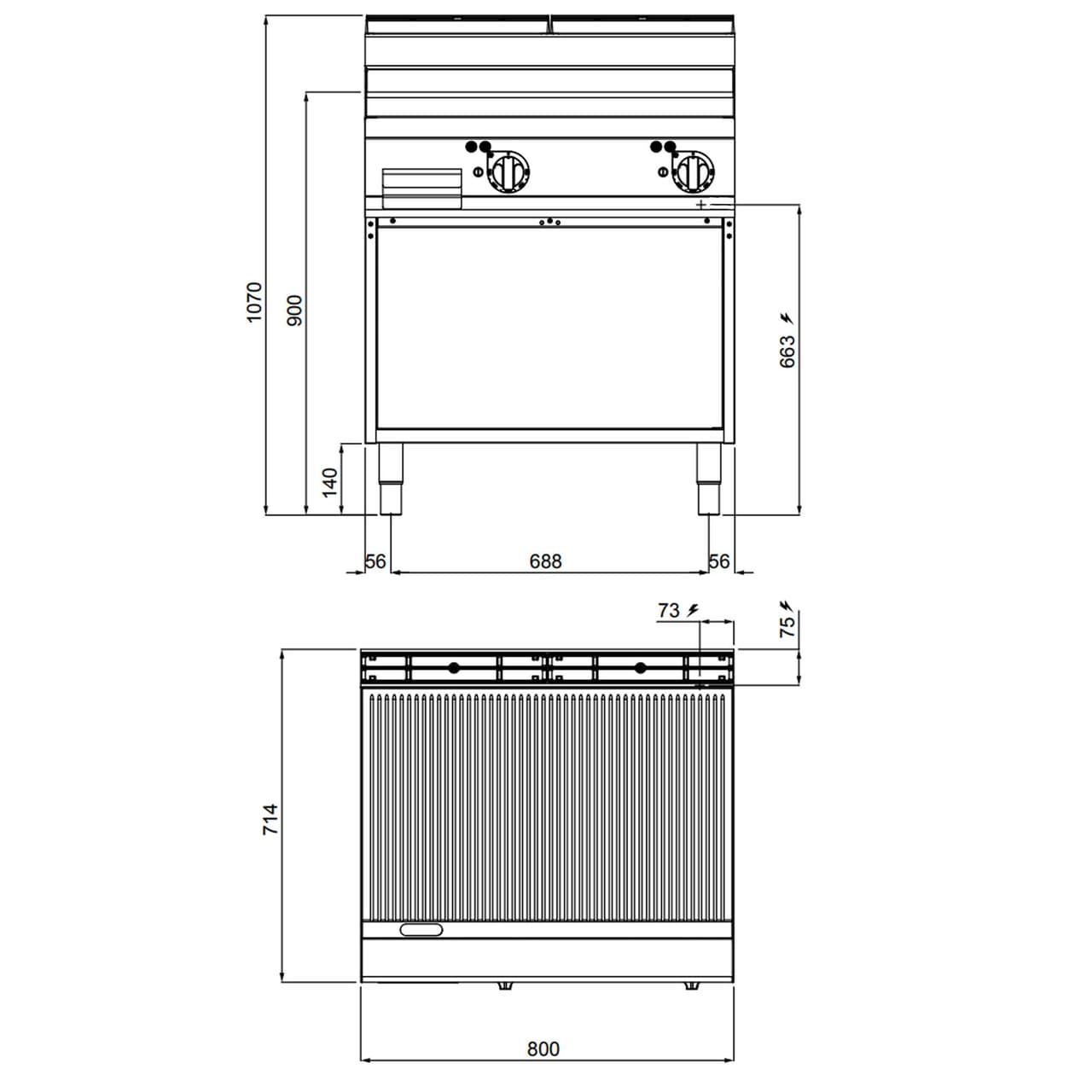 Elektro Bratplatte - 9,6 kW - Gerillt