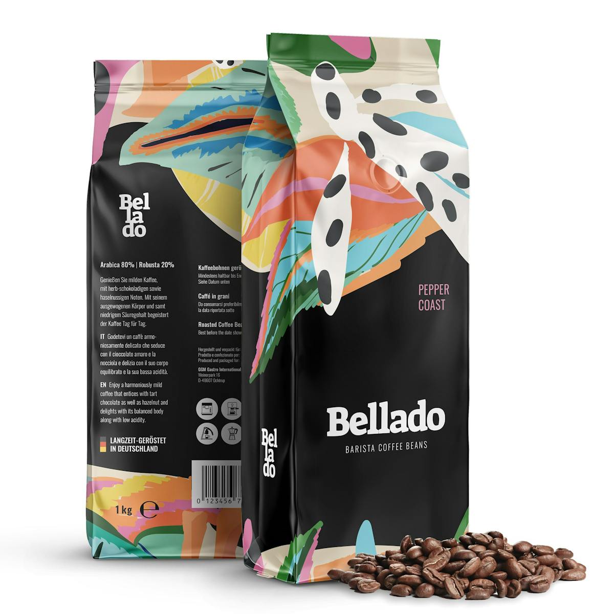 BELLADO | Zrnková káva "Pepper Coast" - 12x 1kg - 80% Arabica a 20% Robusta