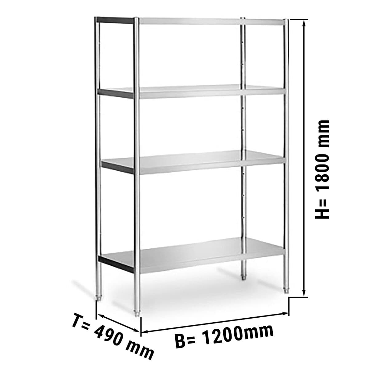 Nerezový regál PREMIUM - 1,2 x 0,5 m - se 4 policemi (NASTAVITELNÉ)